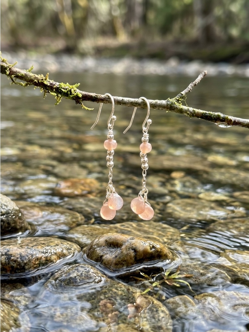 Simple Sterling and Pink Opal Earrings